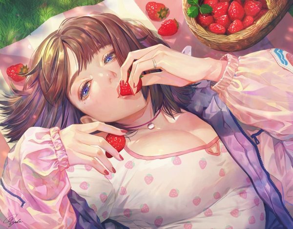 Девушка с клубникой арт