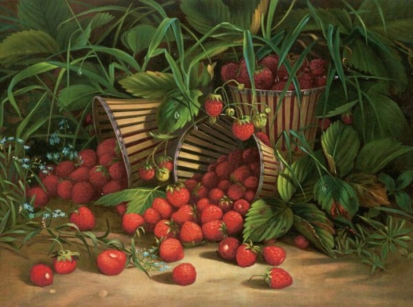 Живопись клубника в корзине