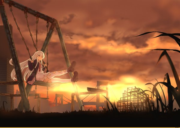 Аниме девочка на качелях