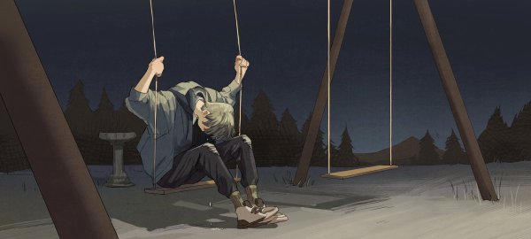 Аниме парень на качелях