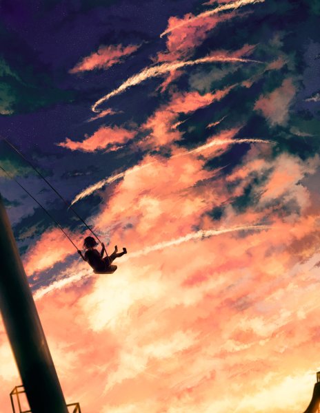 Девушка на качелях в небе