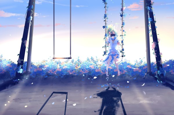 Аниме девушка на качелях