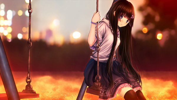 Аниме девушка на качелях