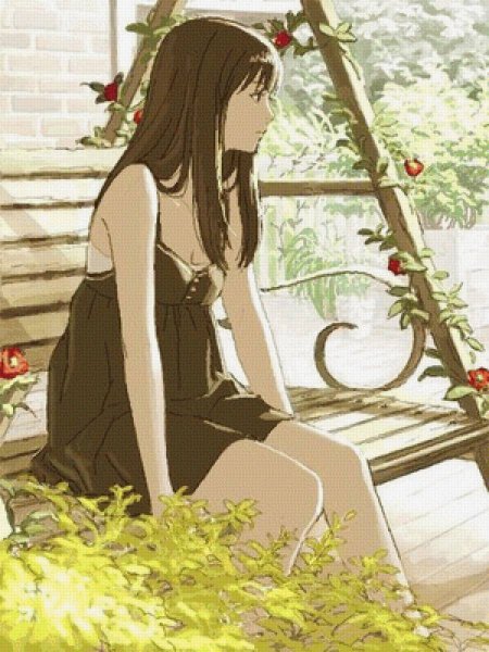 Девочка сидит на качелях