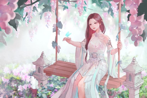 Девушка на качелях арт