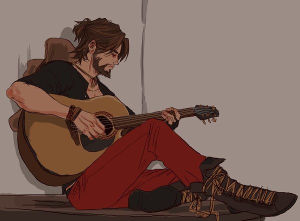 Парень сидит с гитарой референс