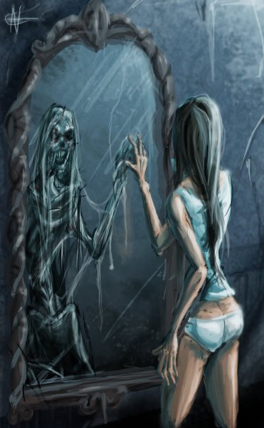 Девушка у зеркала арт