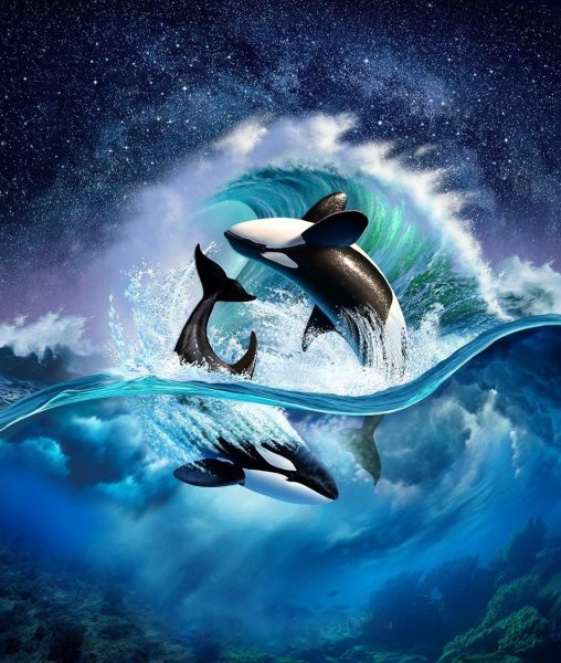 Кит и Касатка и Дельфин