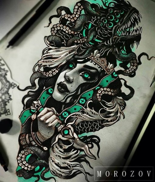 Медуза Горгона тату Нео традишнл