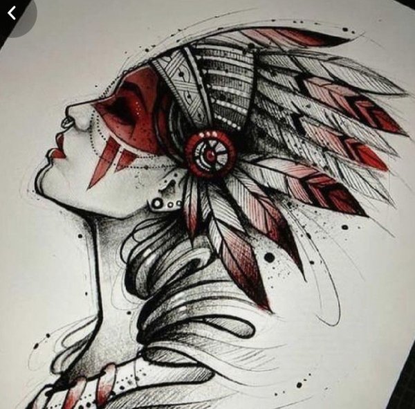 Девушка индеец тату эскиз
