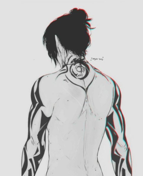 Парень с татуировками на руках арт