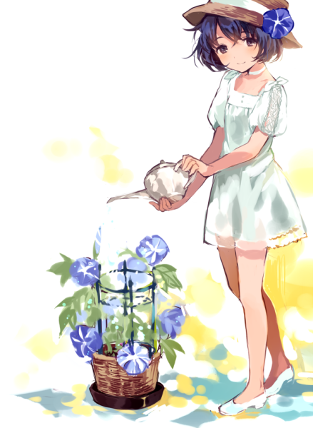 Аниме поливает цветы