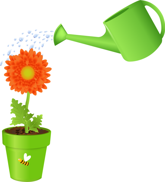 Поливает цветочки