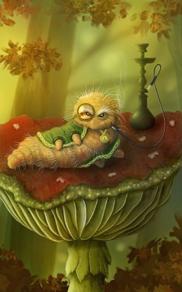 Гусеница на грибе Алиса в стране чудес