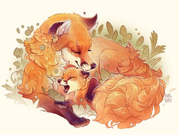Лиса с лисенком арт