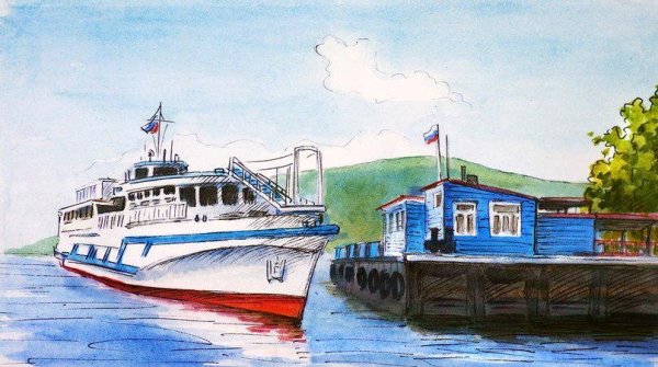 Теплоход рисунок