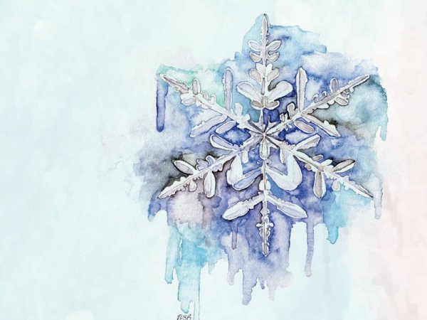 Новогодние снежинки акварель