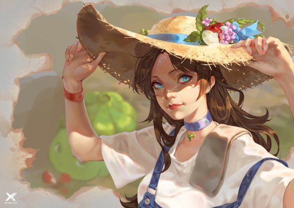 Аниме девушка в соломенной шляпе