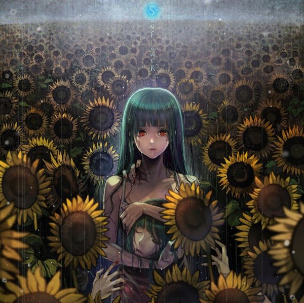 Аниме девушка с подсолнухами
