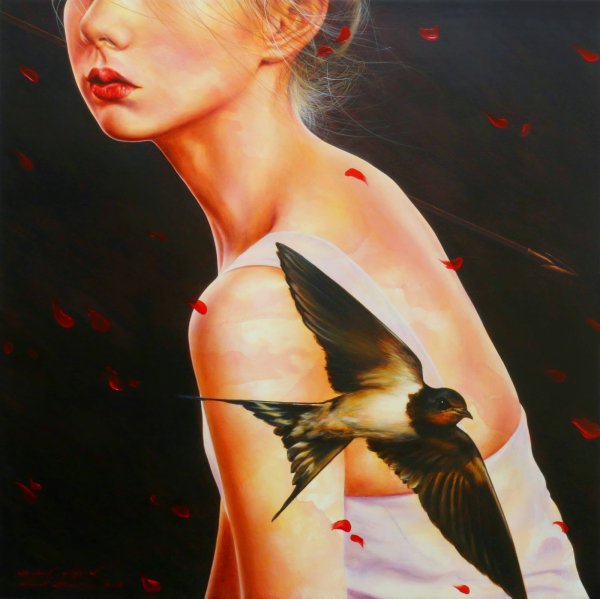 Живопись девушка и Ласточка