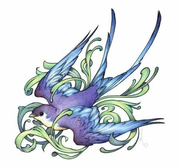 Тату Ласточка цветная