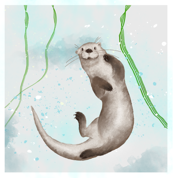 Милая выдра акварель арт