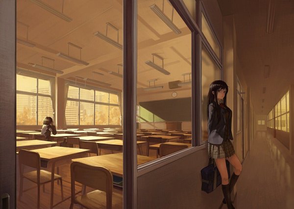 Аниме вид из окна школы