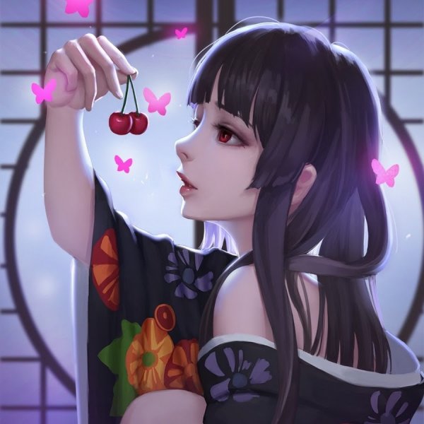 Аниме девушка с вишней