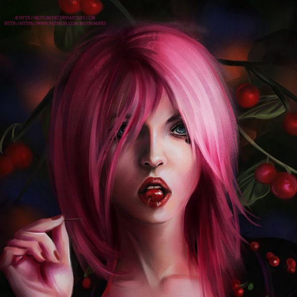 Девушка с розовыми волосами арт