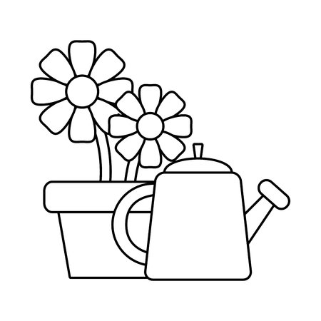 Цветы в лейке раскраска