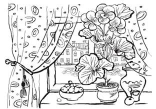 Раскраска цветы на окне