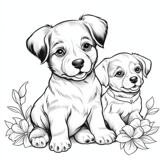 Раскраски щенята с цветами (42 фото)