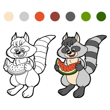 Раскрасить енота какими цветами