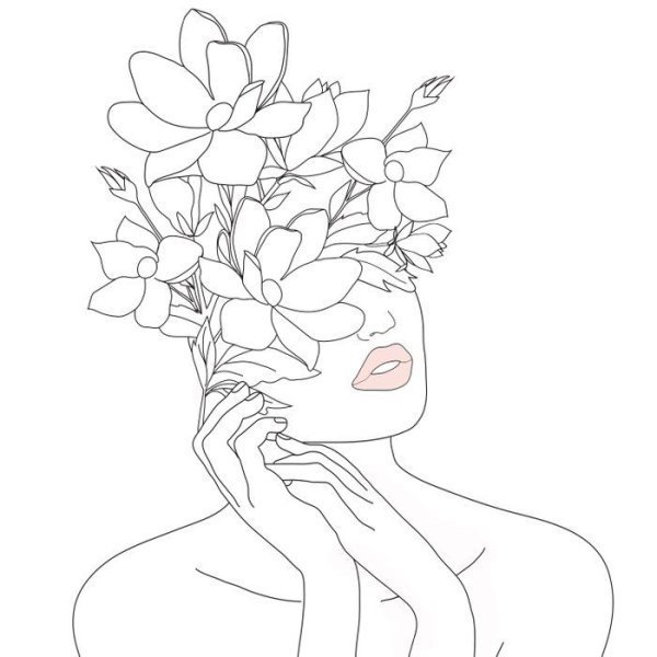 Лицо с цветами одной линией