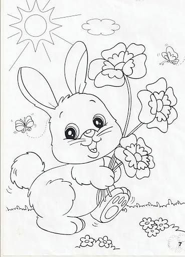 Зайчик с букетом раскраска