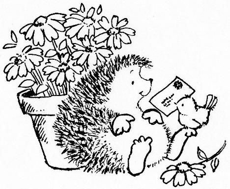 Ежик с букетом раскраска