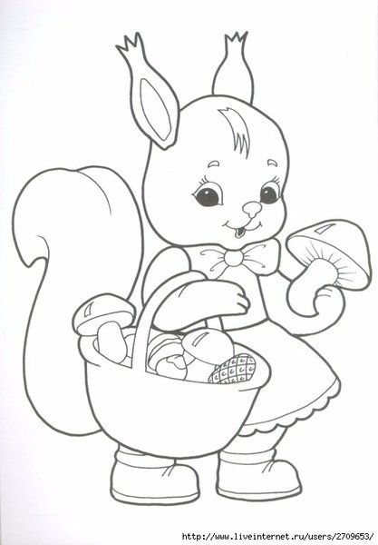 Белочка с грибочком раскраска