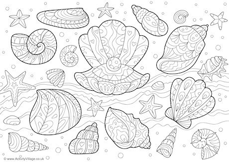 Подводный мир раскраска для детей с ракушками