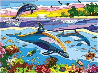 Раскраска по номерам дельфины