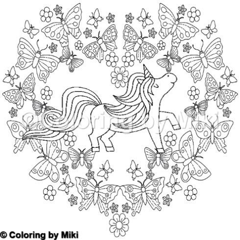 Раскраска кошка Единорог бабочка