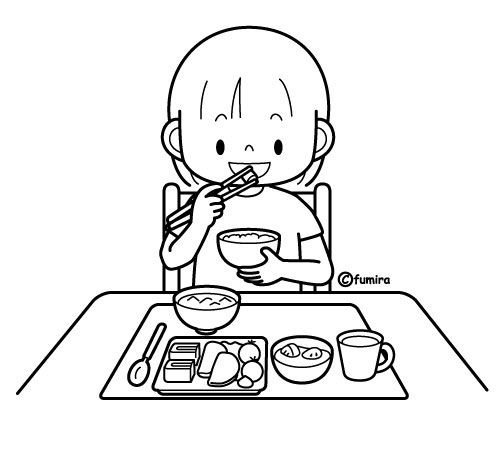Раскраска ребенок завтракает