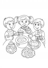 Раскраска дети в столовой