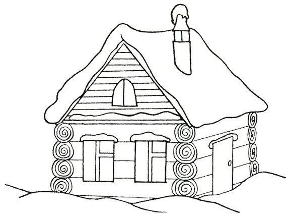 Раскраска дом в снегу для детей