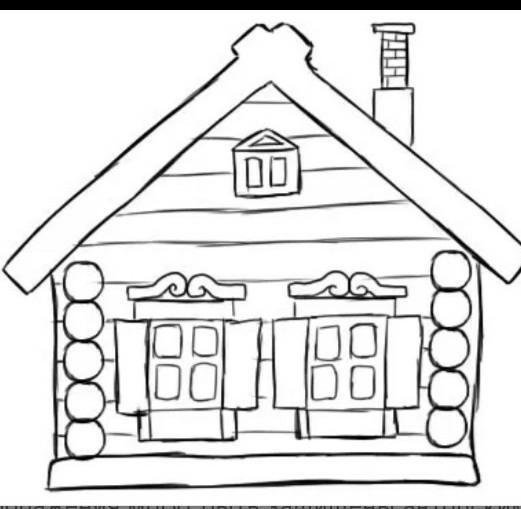 Поэтапное рисование деревянного домика