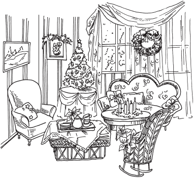 Новогодний интерьер раскраска