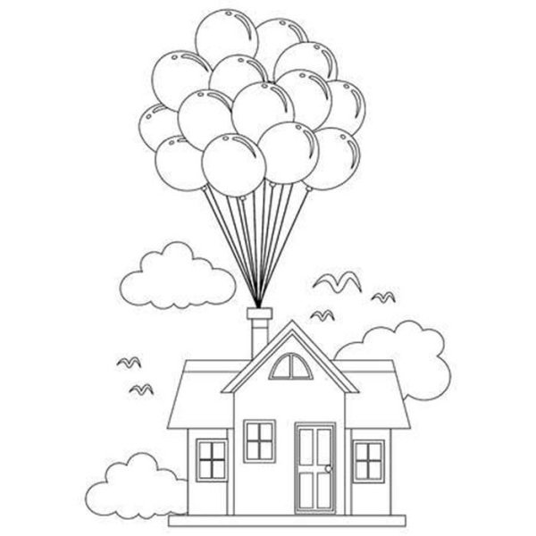 Дом с шарами раскраска