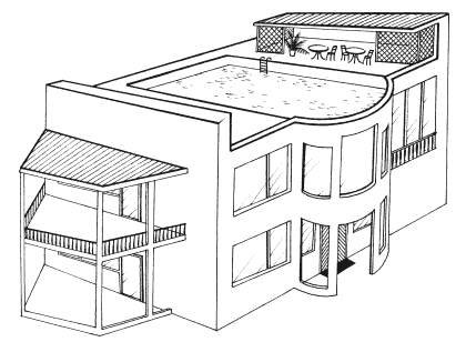 Раскраска дом с бассейном