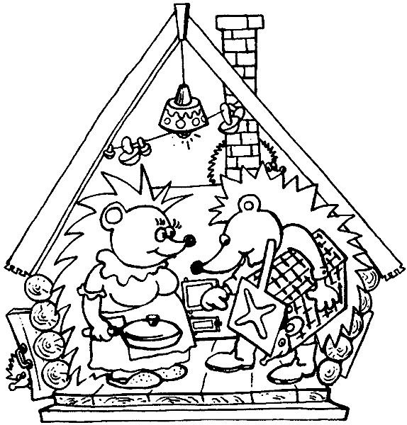 Домик ежика раскраска