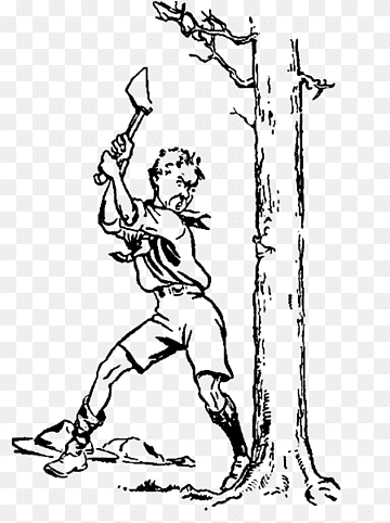 Мальчик рубит дерево