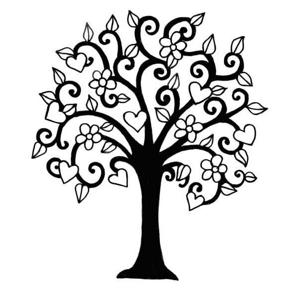 Трафарет дерево с сердечками